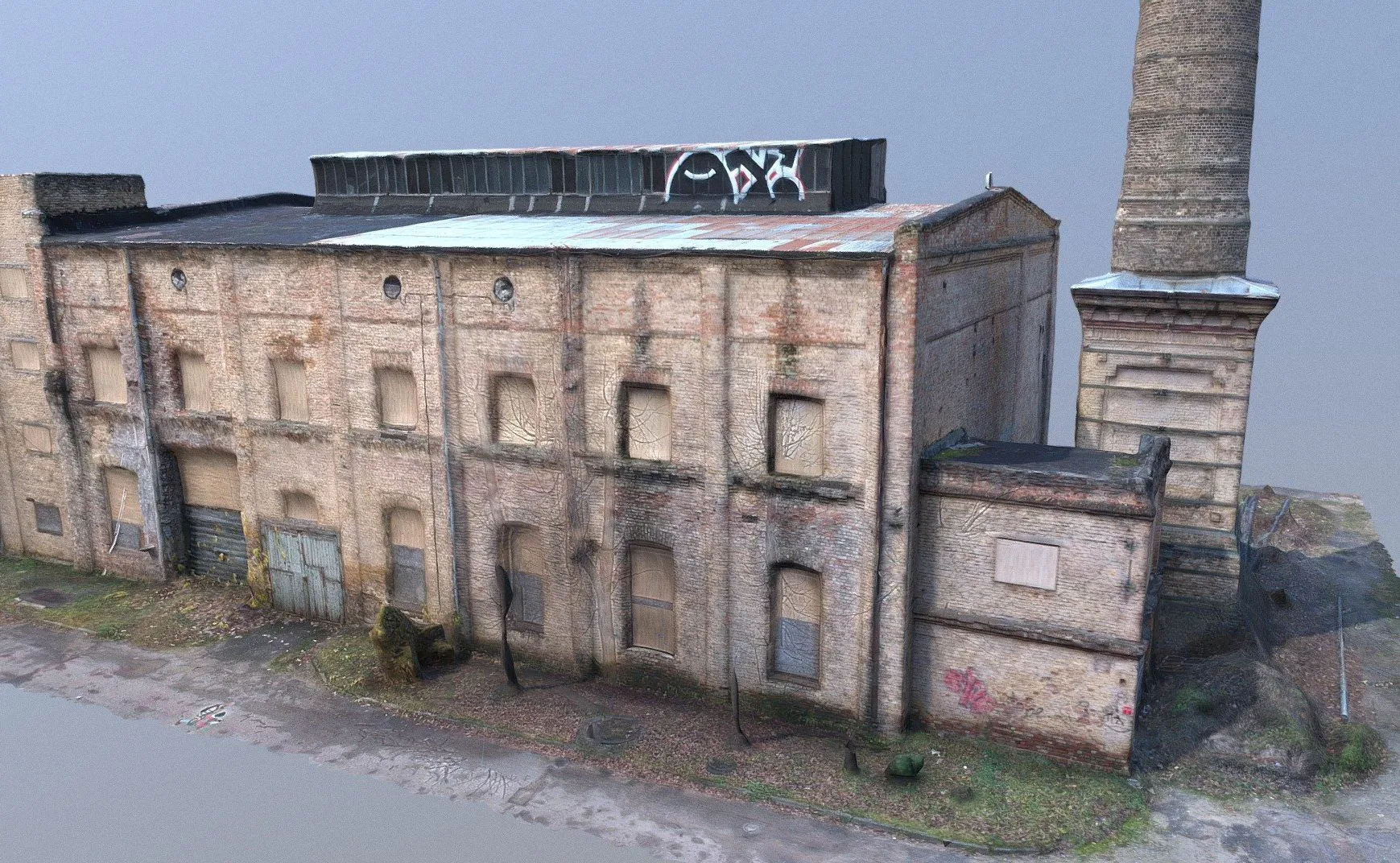 PBR Game 3D Models - Abandoned Brick Factory With A Large Chimney