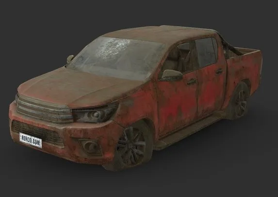 PBR Game 3D Models - Abandoned Car   Toyota Hillux Cab