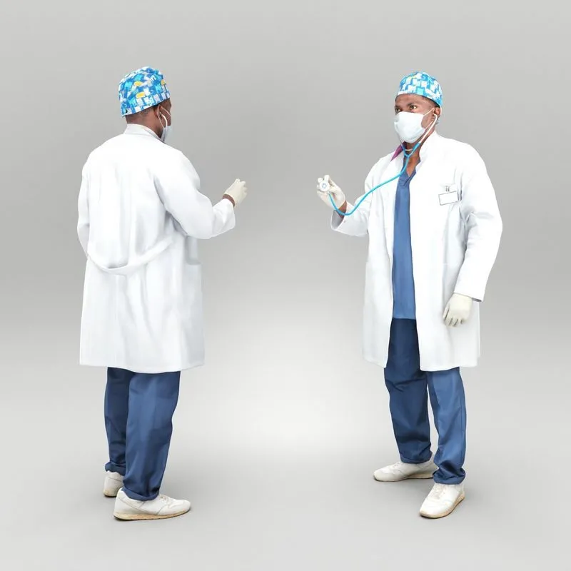 PBR Game 3D Models - African-American doctor with diagnostic tool 400