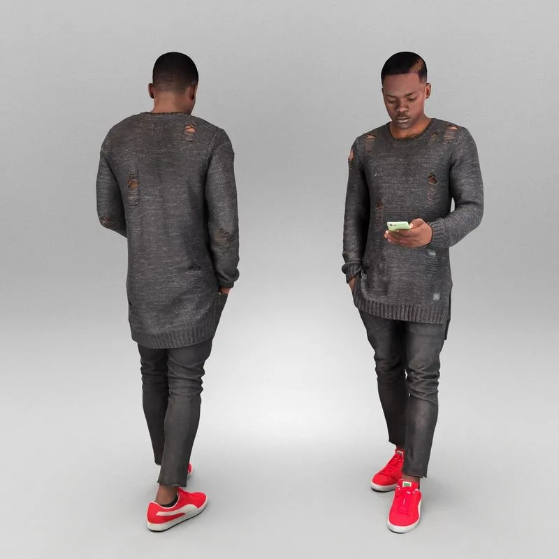 PBR Game 3D Models - African man holding phone 431