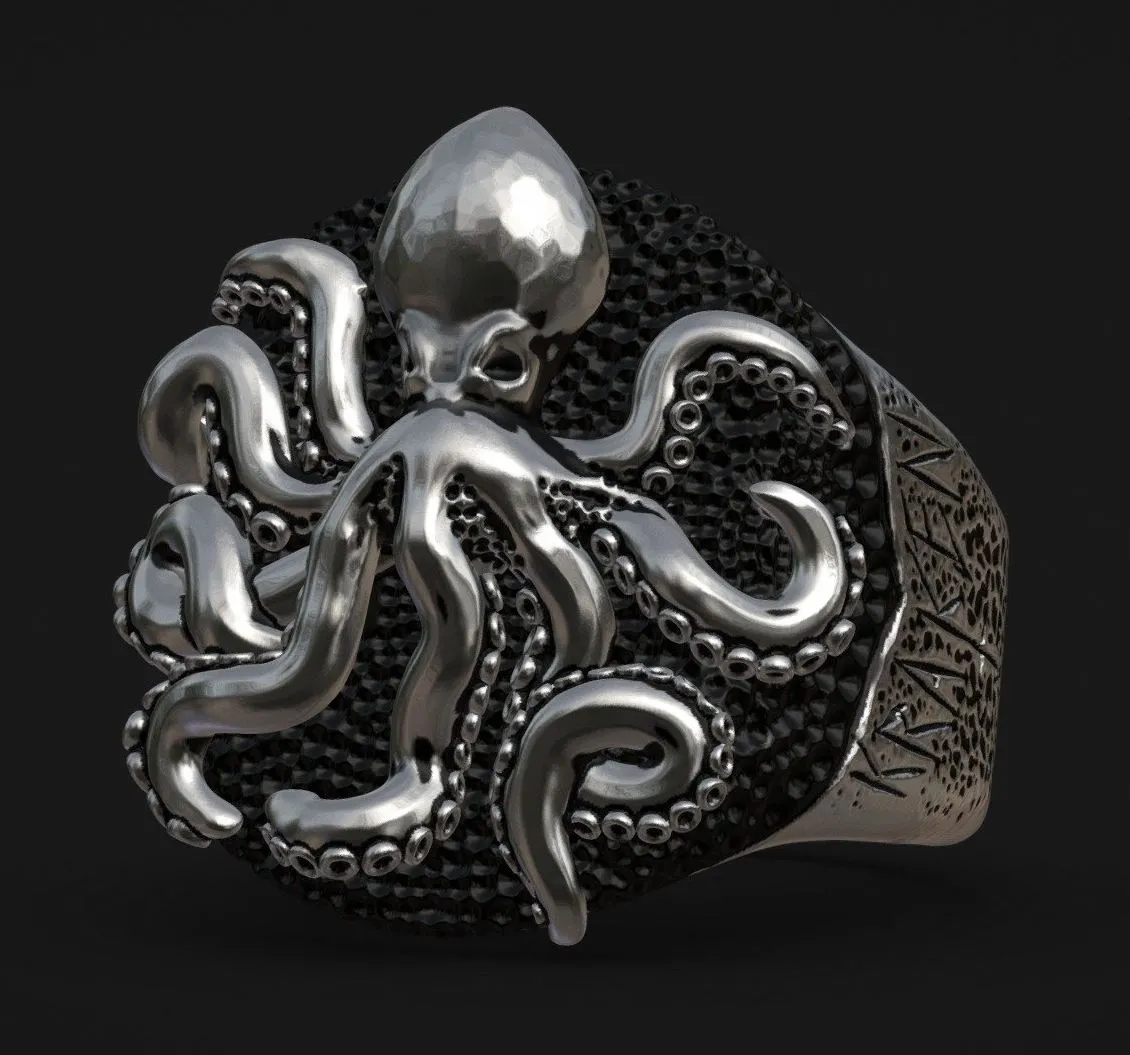 PBR Game 3D Models - Anel Kraken Prata