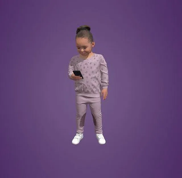PBR Game 3D Models - Animated Kid Standing With Phone 1339 OS2