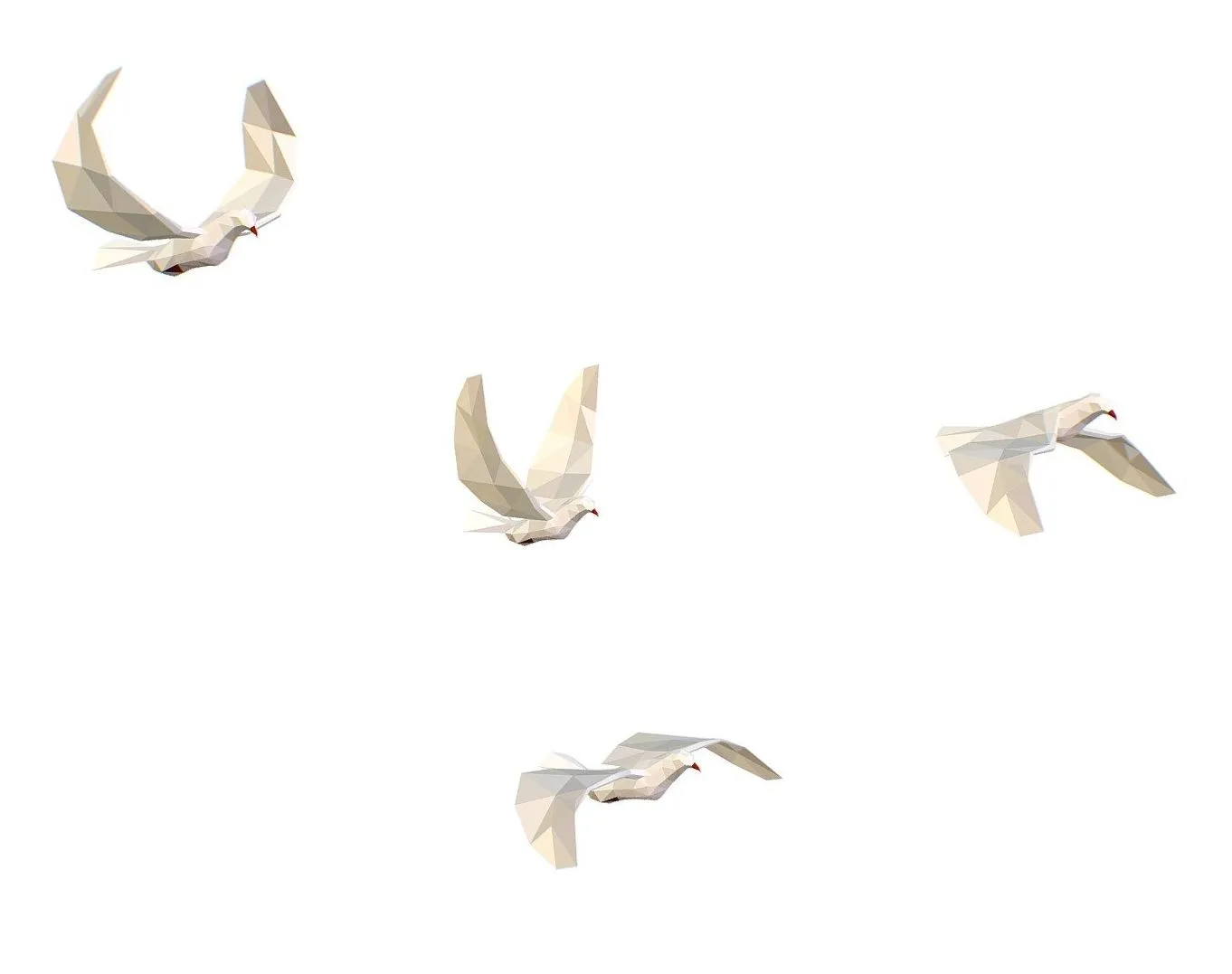 PBR Game 3D Models - Animated White Doves Lowpoly Art Style