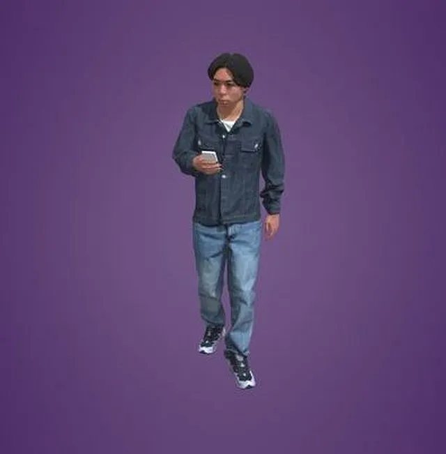 PBR Game 3D Models - Animatedasian Man Walking Phone 4124 OW3