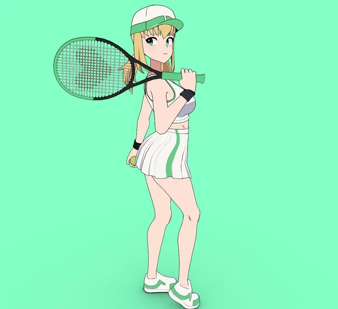 PBR Game 3D Models - Anime Girl Tennis Game