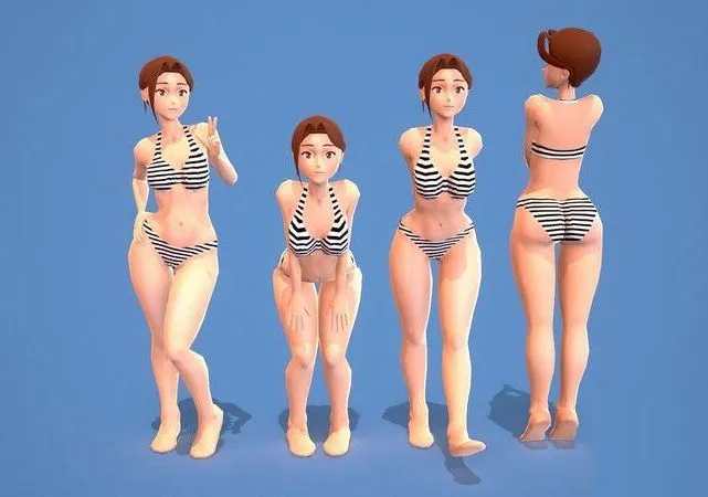 PBR Game 3D Models - AnimeGirl1 cartoon woman in bikini Low-poly
