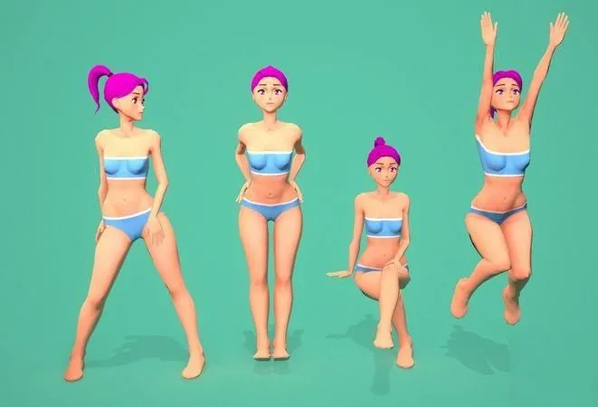 PBR Game 3D Models - AnimeGirl2 girl in bikini