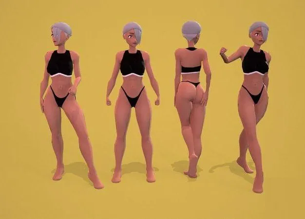 PBR Game 3D Models - AnimeGirl4 woman in bikini Low-poly
