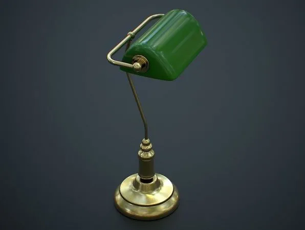 PBR Game 3D Models - Antique Bankers Desk Lamp Green