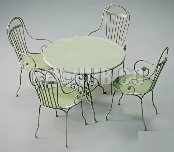 PBR Game 3D Models - Antique Outdoor – Garden table and chairs set