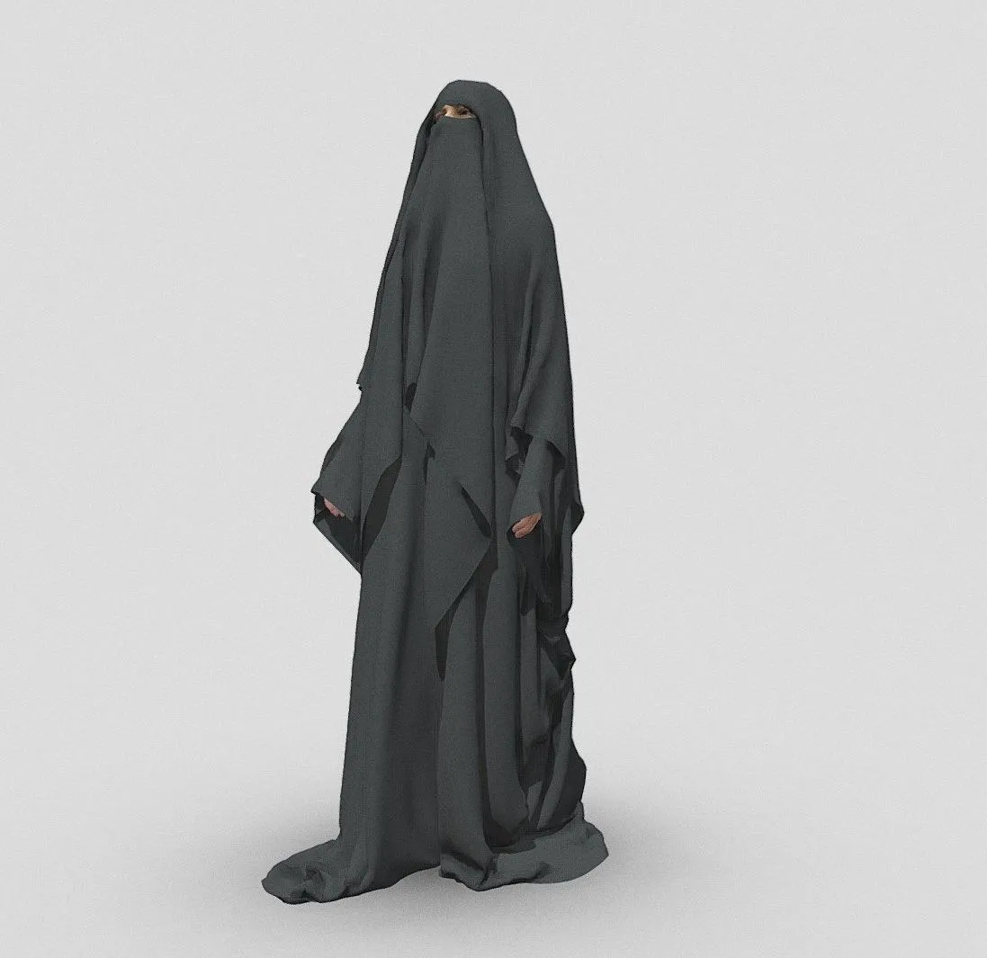 PBR Game 3D Models - Arab Woman In Long Robe Dress 3D People