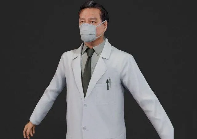 PBR Game 3D Models - Asian doctor scientist specialist teacher