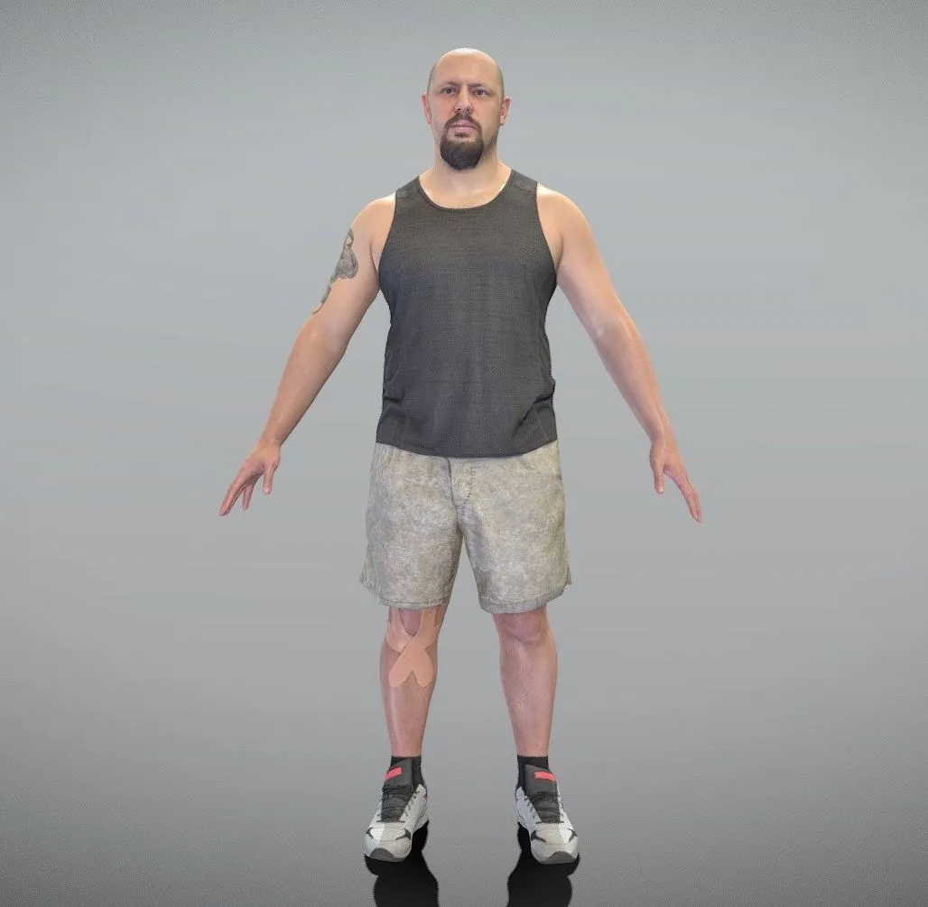 PBR Game 3D Models - Athletic Bald Man In A Pose 381