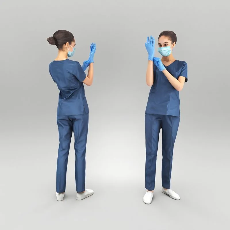 PBR Game 3D Models - Attractive nurse putting on gloves 359