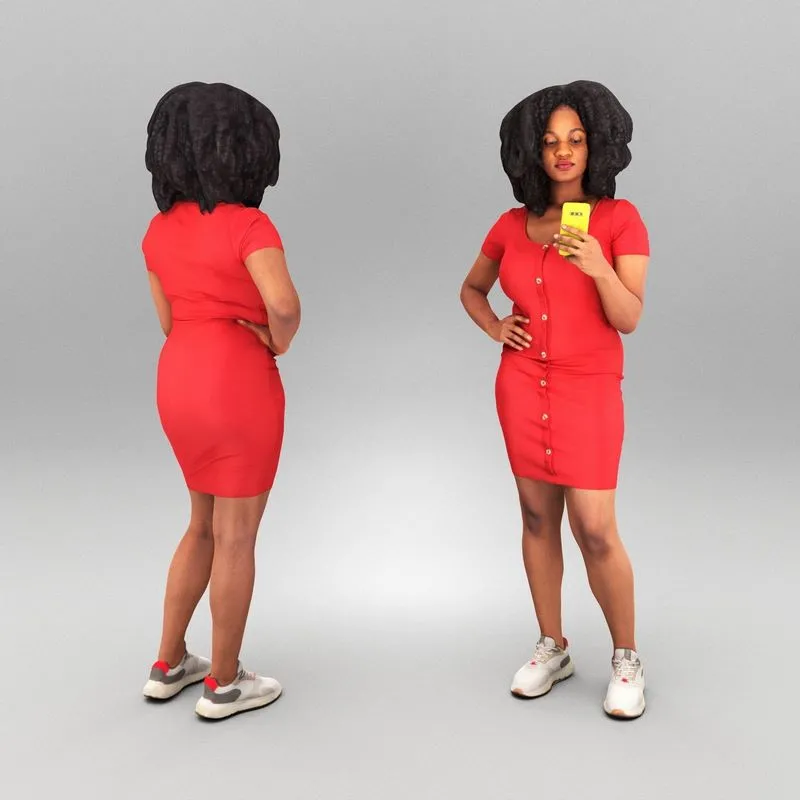 PBR Game 3D Models - Attractive woman in dress using smartphone 381