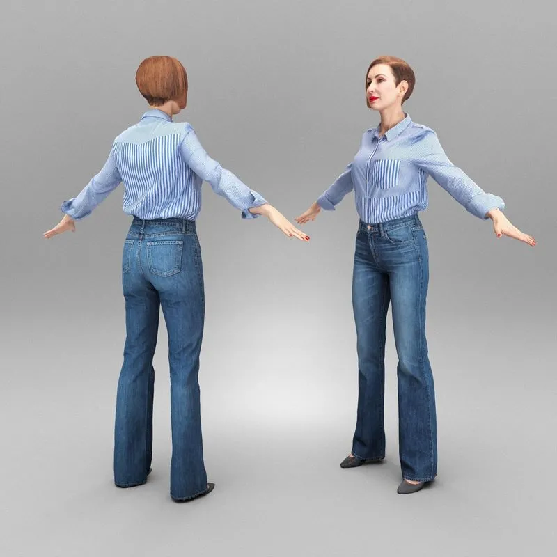 PBR Game 3D Models - Attractive woman in jeans ready for animation 346
