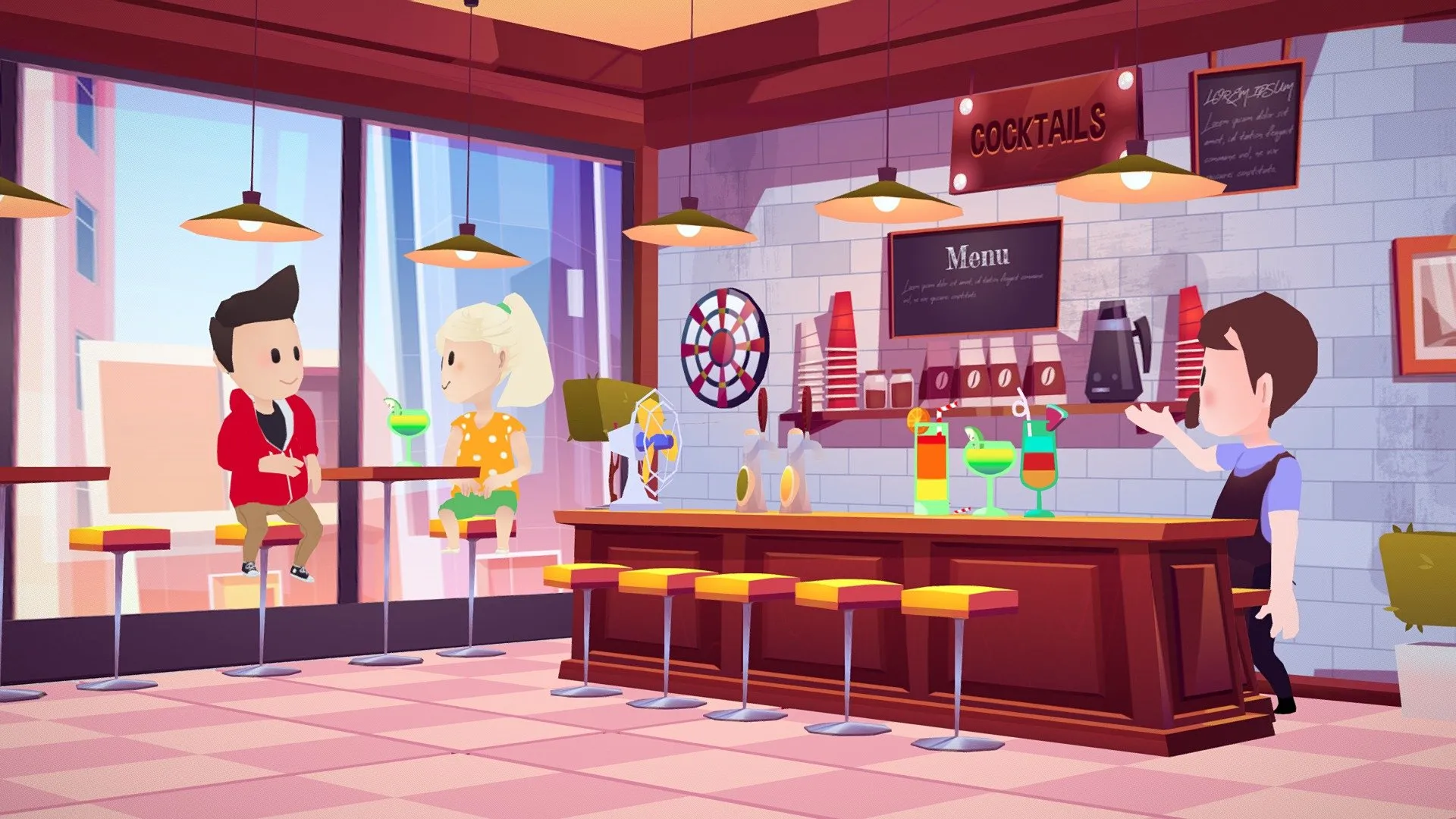 PBR Game 3D Models - Bar Store Coffee Shop Interior Lowpoly