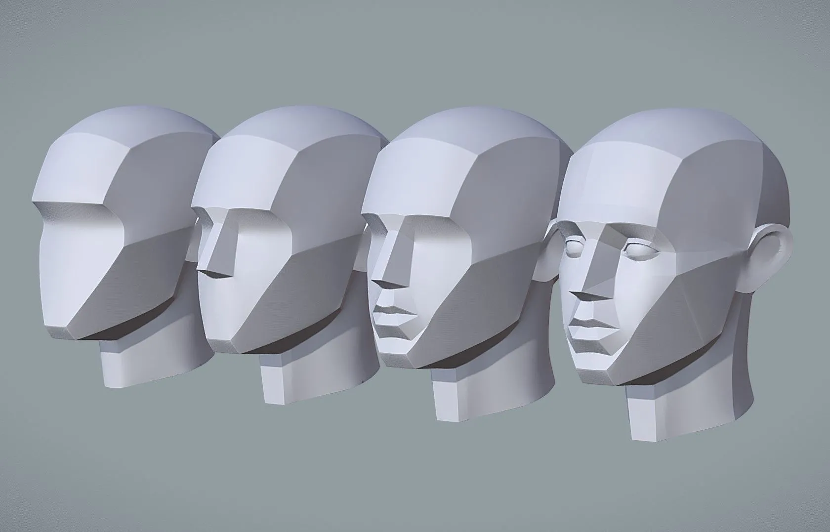 PBR Game 3D Models - Basic Head Structure Building Blocks