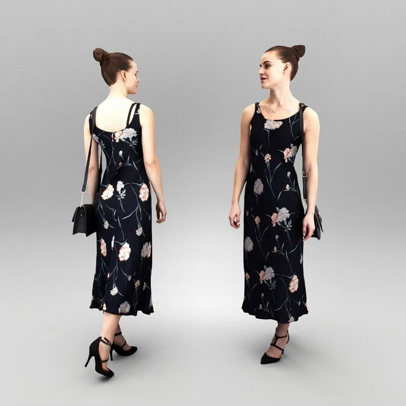 PBR Game 3D Models - Beautiful lady in long evening dress 399