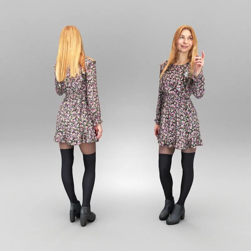 PBR Game 3D Models - Beautiful woman in floral dress 390