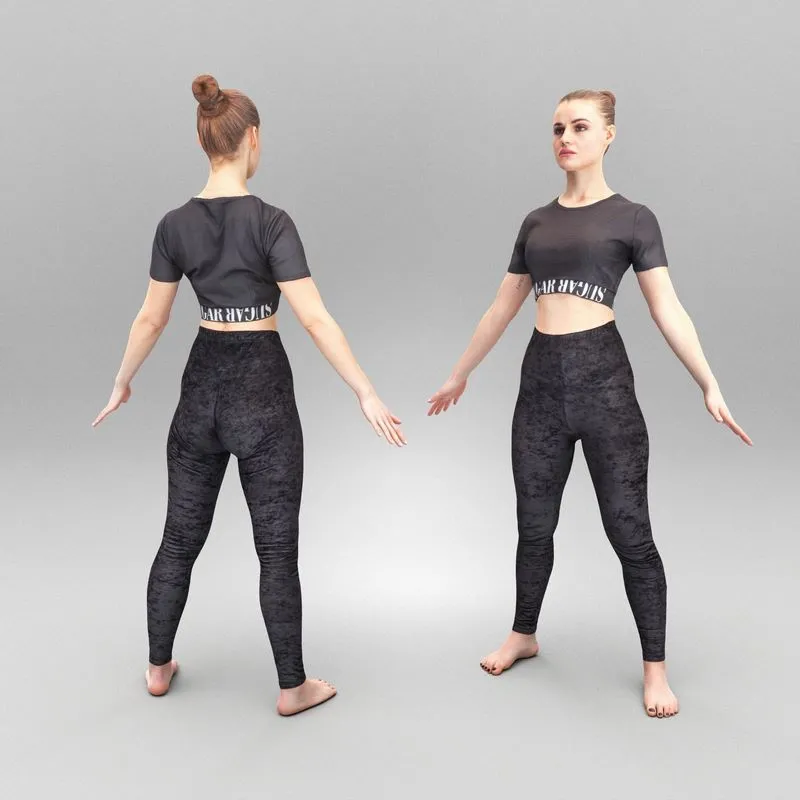 PBR Game 3D Models - Beautiful woman in sportswear in A-pose 435