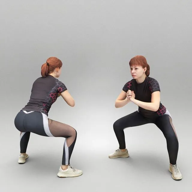 PBR Game 3D Models - Beautiful young woman doing squats 441