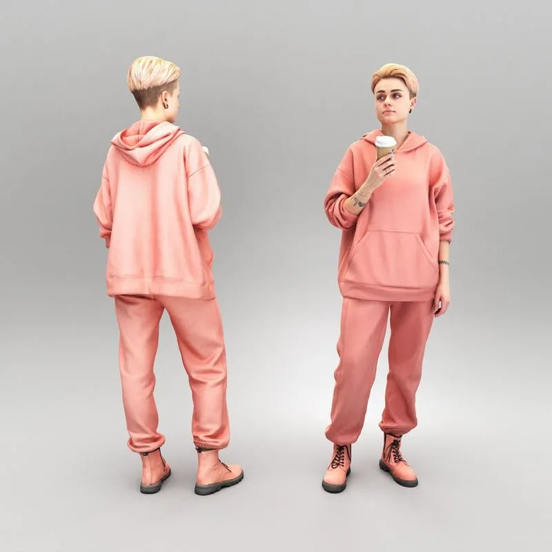 PBR Game 3D Models - Beautiful young woman with cup of coffee 326