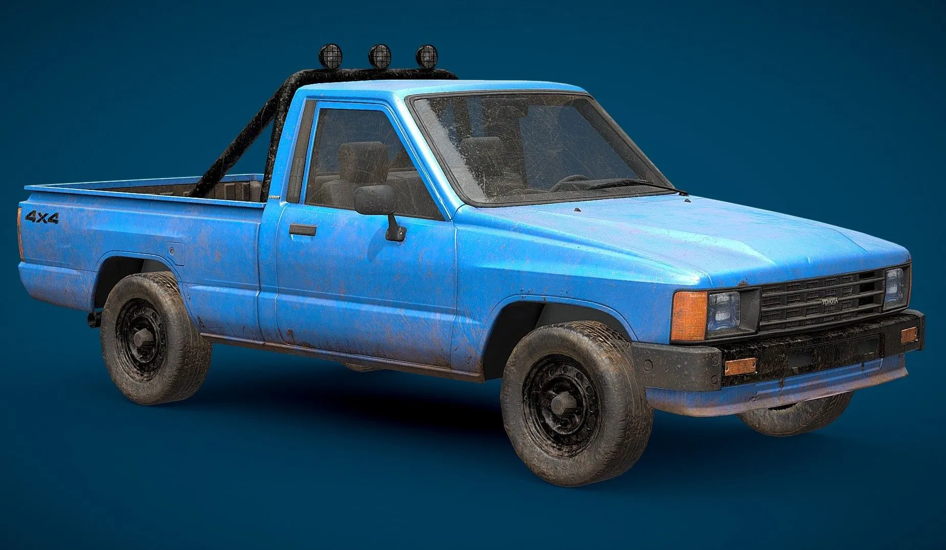 PBR Game 3D Models - Blue Pickup Truck