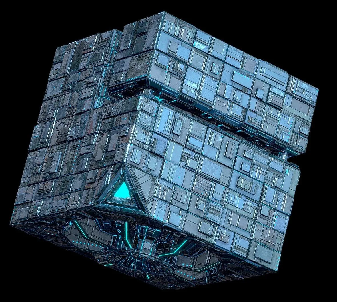 PBR Game 3D Models - Borg Cube Space Station Ship Box Lowpoly