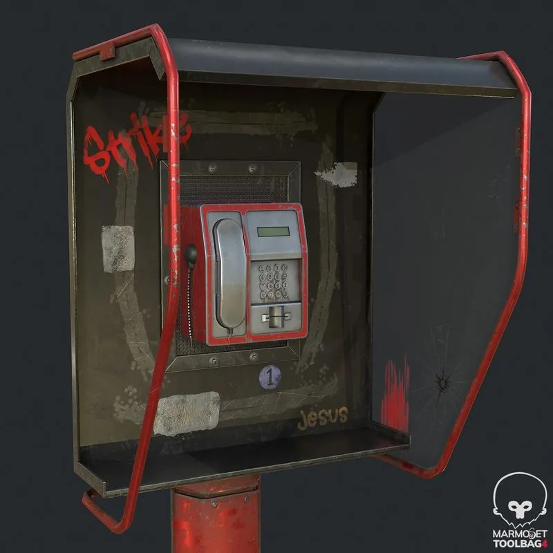 PBR Game 3D Models - Broken Telephone Booth – Street Phone