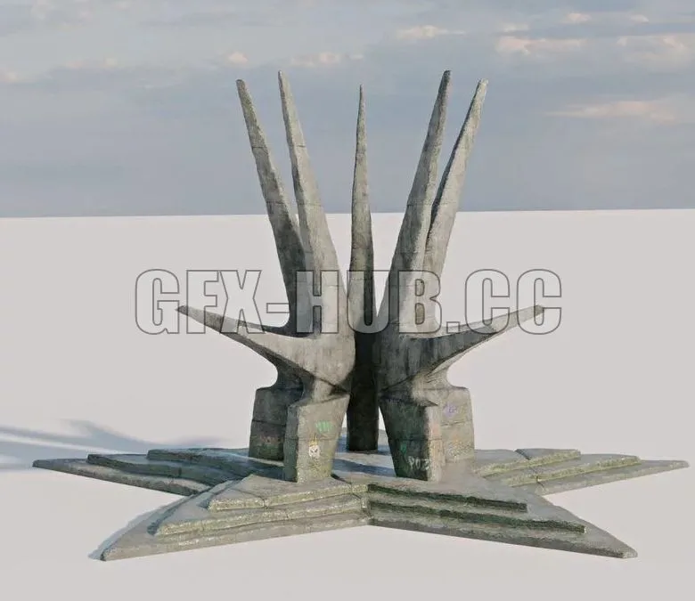 PBR Game 3D Models - Brutalist Monument 1
