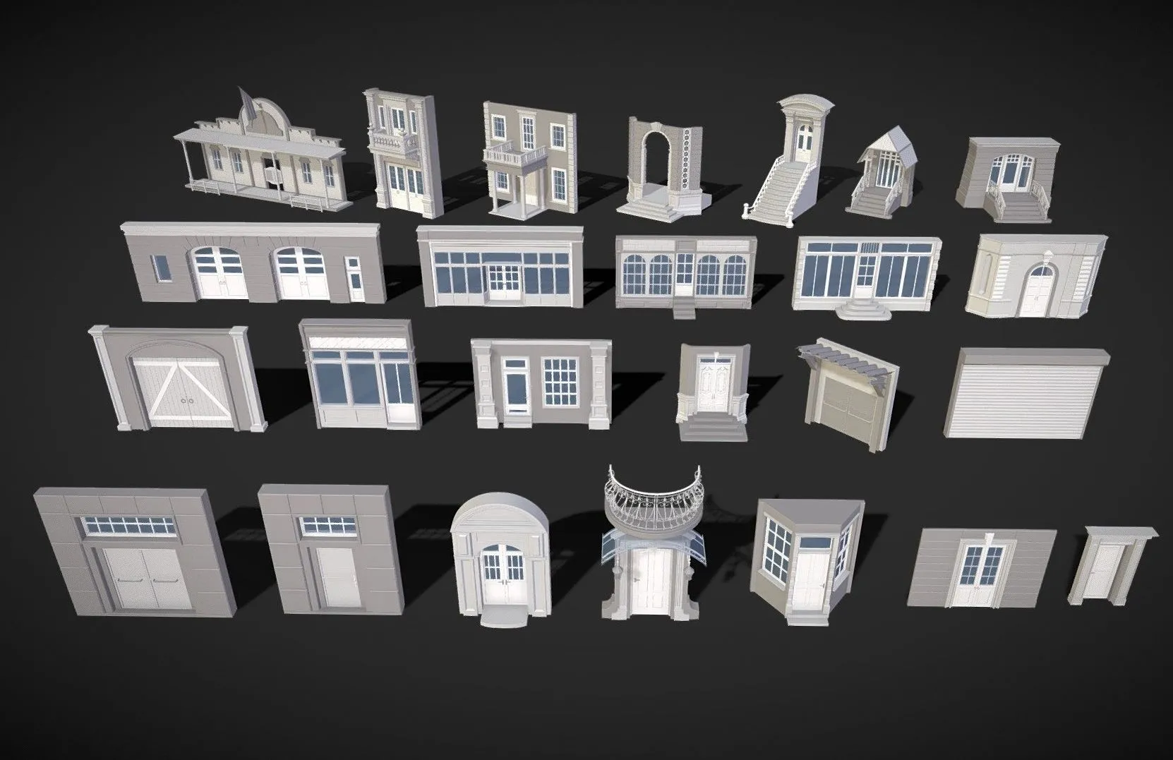 PBR Game 3D Models - Building Facade Collection 1 25 Pieces
