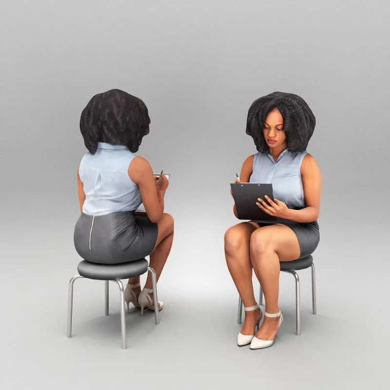 PBR Game 3D Models - Business woman sitting and working with documents 458