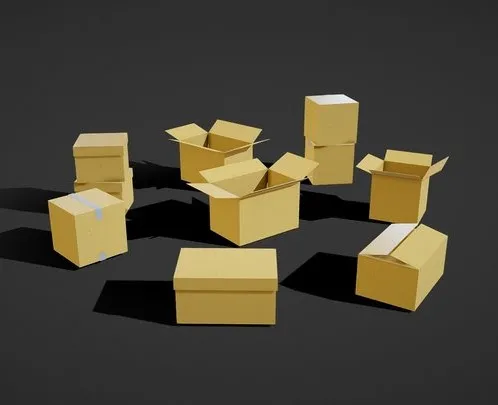 PBR Game 3D Models - Cardboard Box Pack   8 In 1