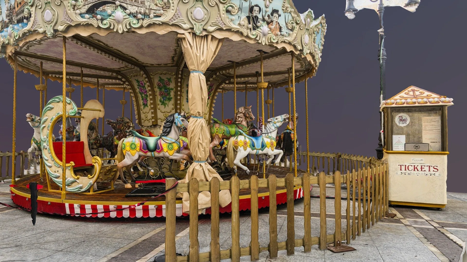 PBR Game 3D Models - Carousel With Fence And Ticket Booth