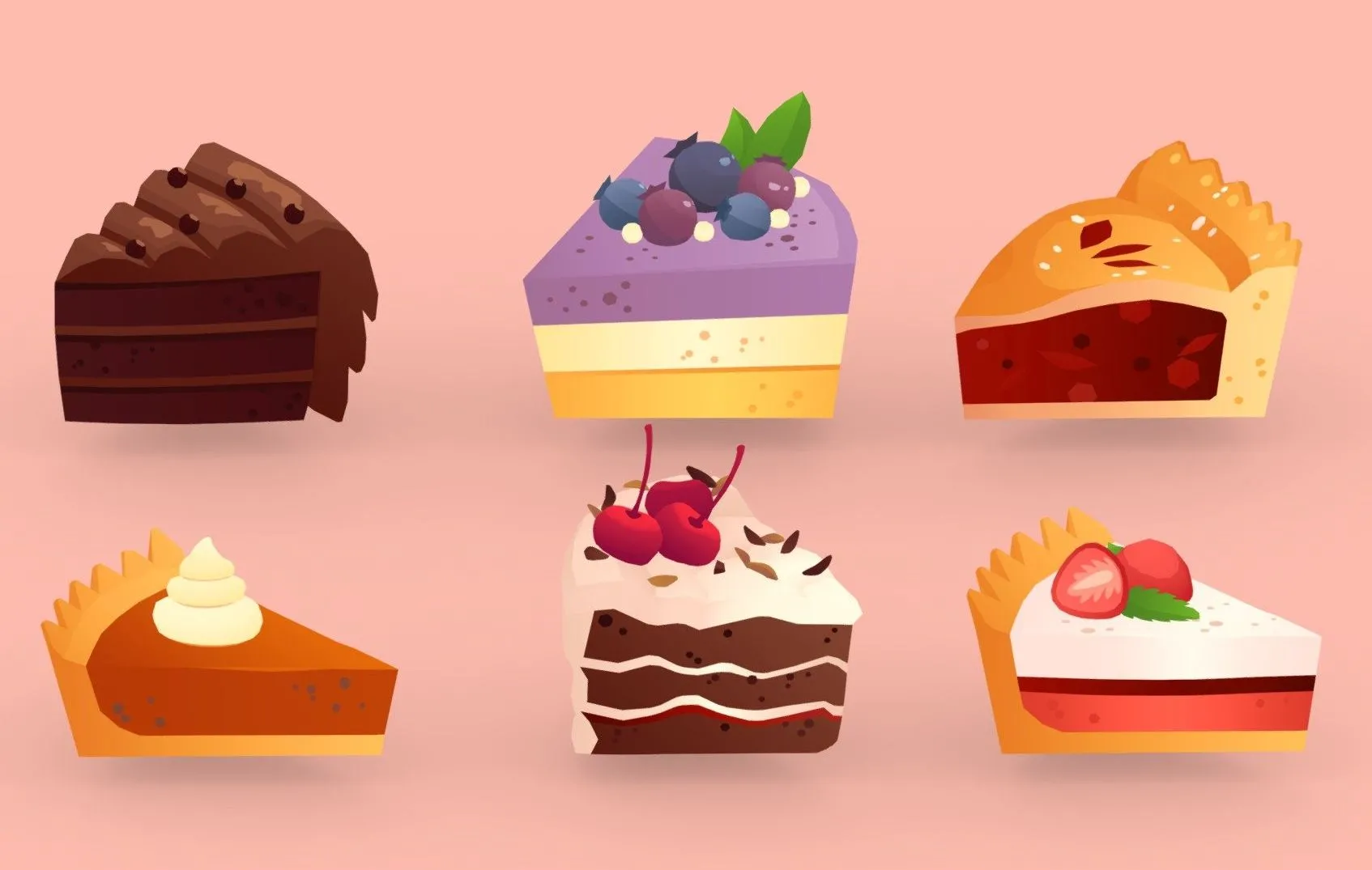 PBR Game 3D Models - Cartoon Cakes And Pies