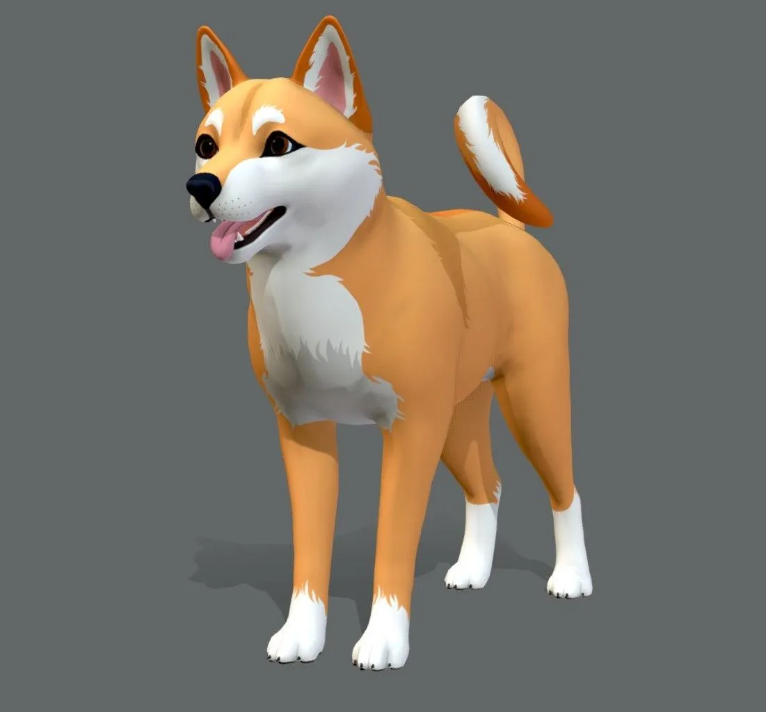 PBR Game 3D Models - Cartoon Dog Shiba Inu