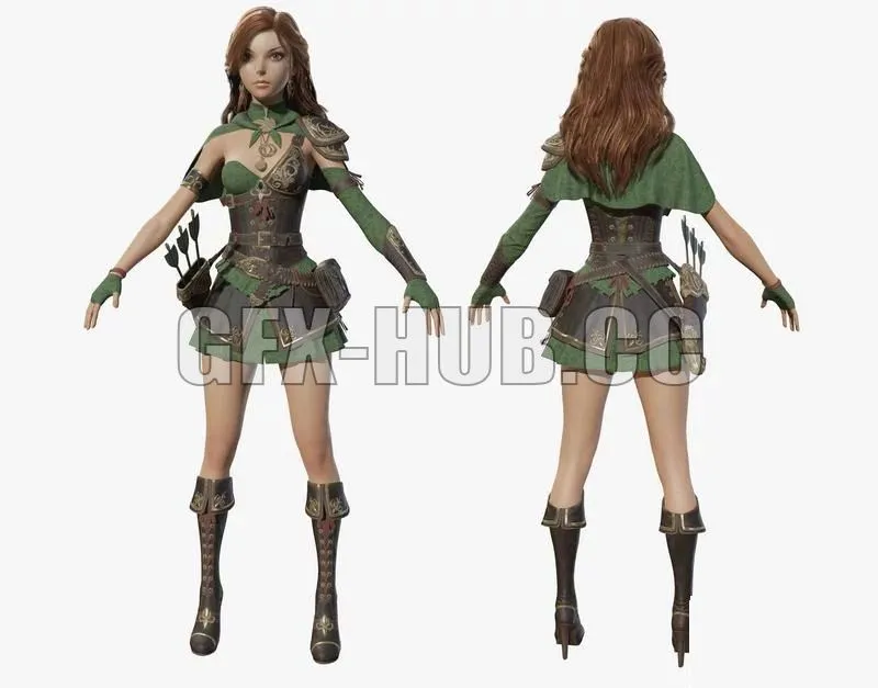 PBR Game 3D Models - Cartoon girl ranger
