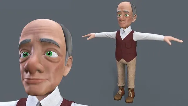 PBR Game 3D Models - Cartoon Old man GrandPa NoRig