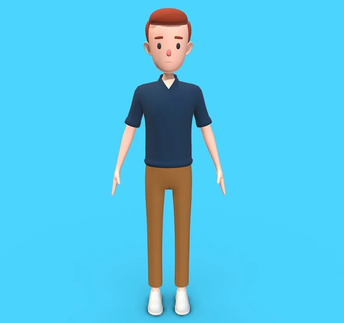 PBR Game 3D Models - Casual Man With Brown Pants And Blue Shirt