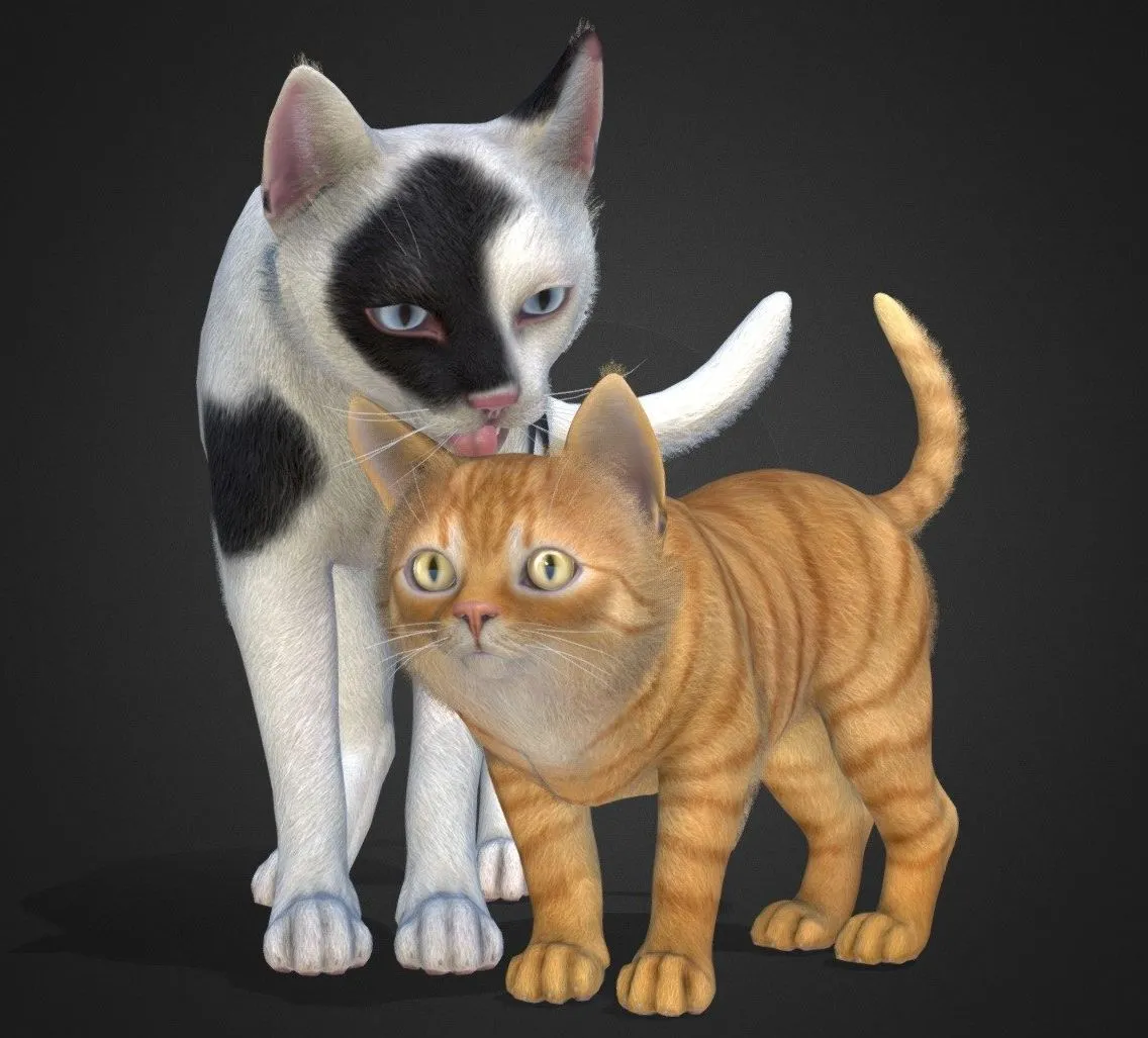 PBR Game 3D Models - Cat Family