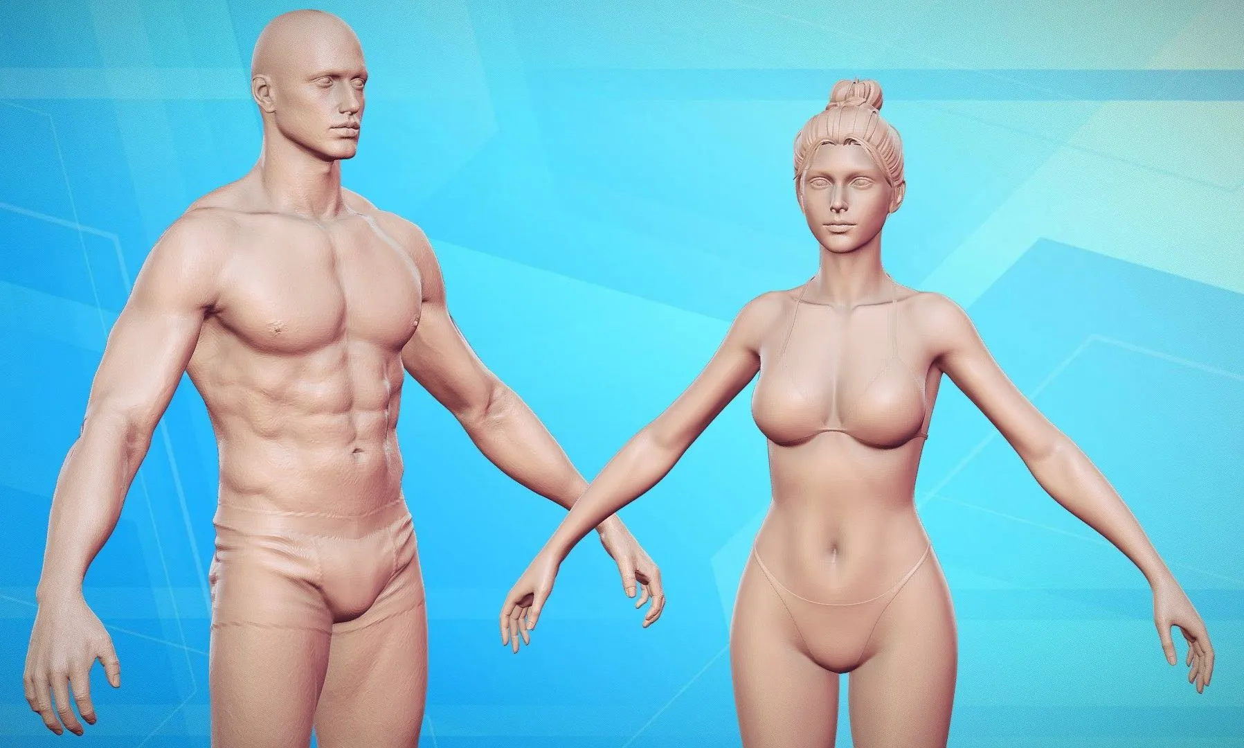 PBR Game 3D Models - Caucasian Character Man Woman Highpoly Zbrush