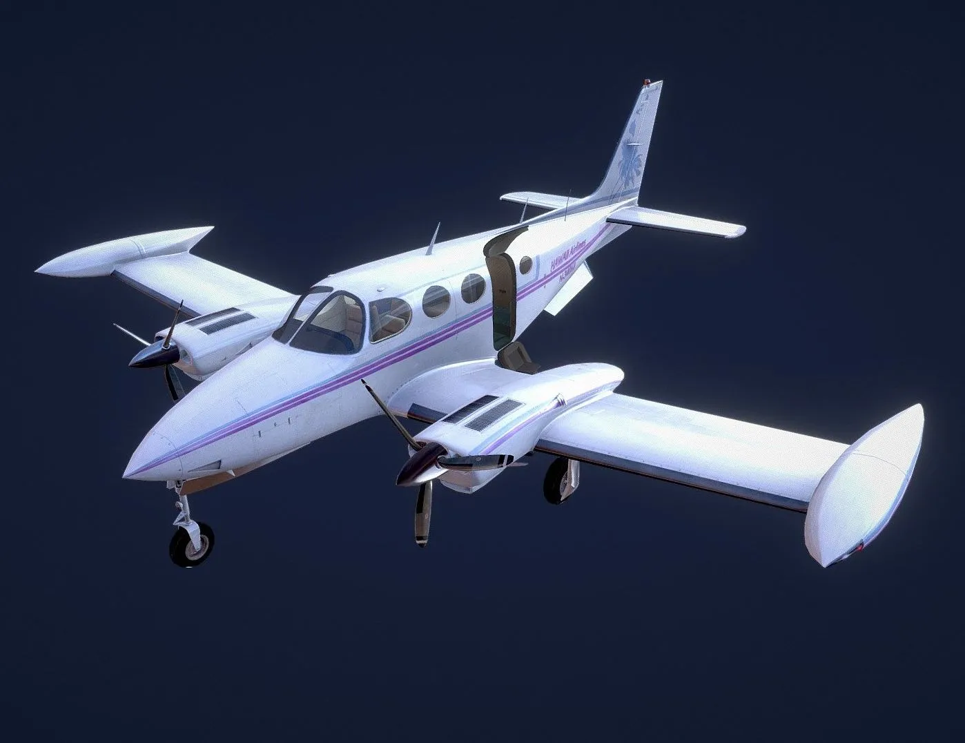 PBR Game 3D Models - Cessna 340 Landed