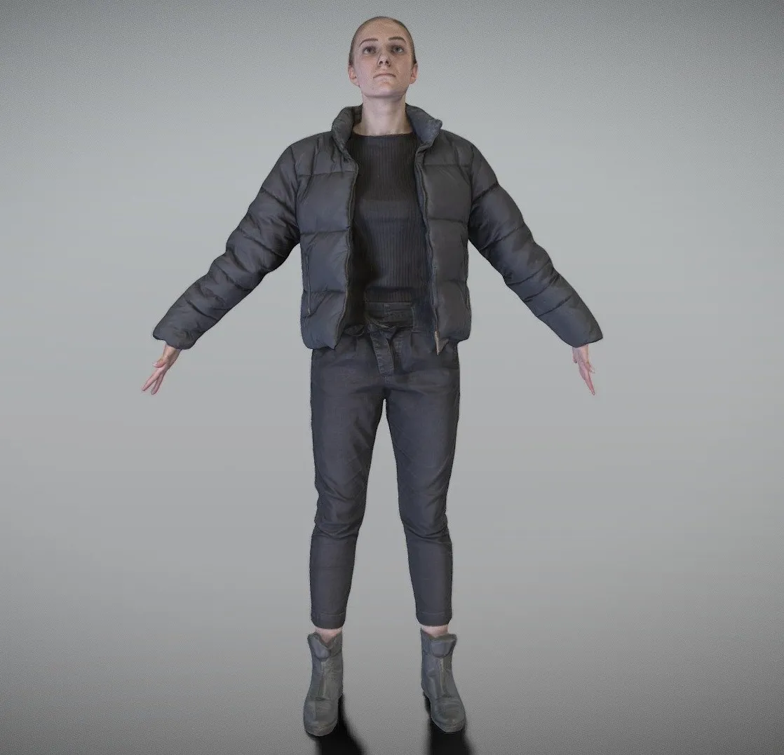 PBR Game 3D Models - Charming Blonde Woman In Black Down Jacket 166