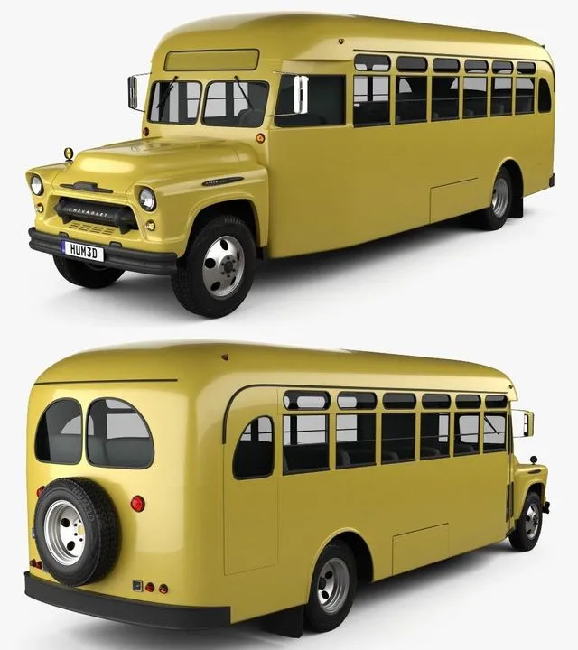 PBR Game 3D Models - Chevrolet 6700 School Bus 1955