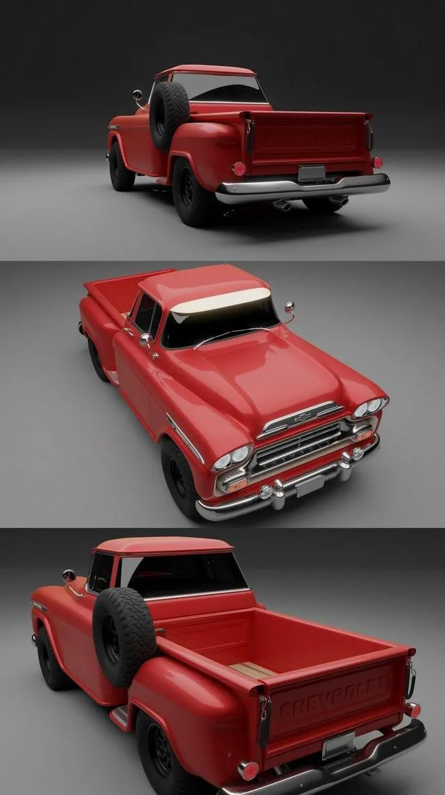 PBR Game 3D Models - Chevrolet Apache 1959 (red)