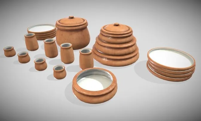 PBR Game 3D Models - Clay Crockery Set   Akkapot