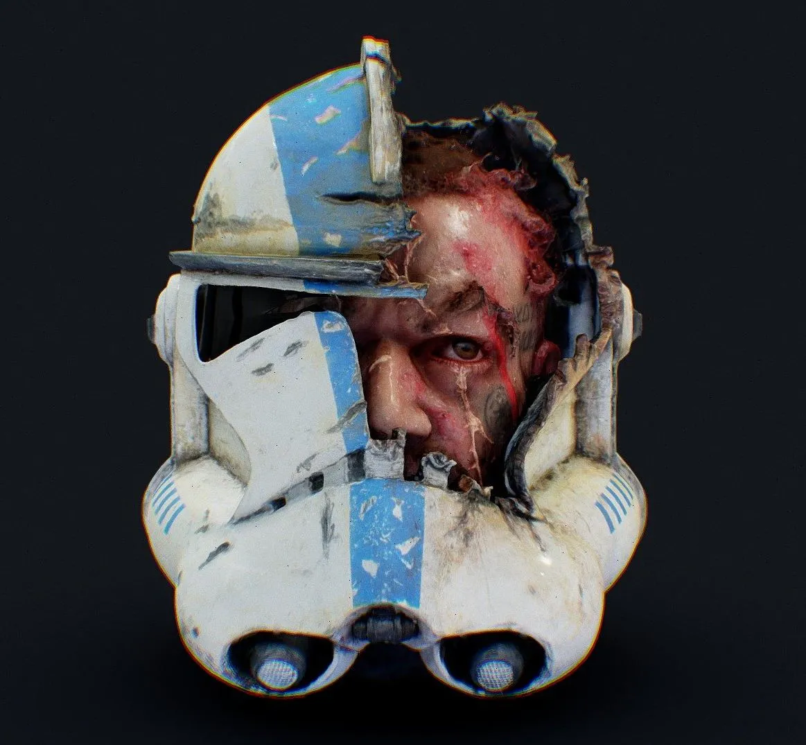PBR Game 3D Models - Clone Trooper 501St Cracked Helmet