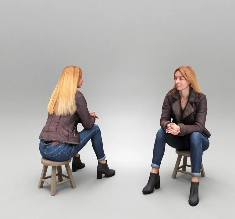 PBR Game 3D Models - Cute woman in street style sitting 384