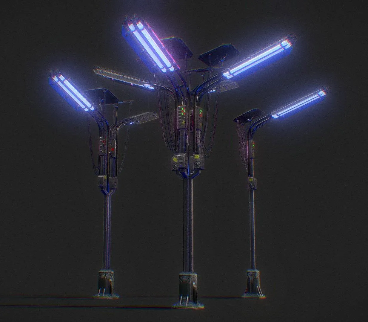 PBR Game 3D Models - Cyberpunk Street Lights 3 Pack